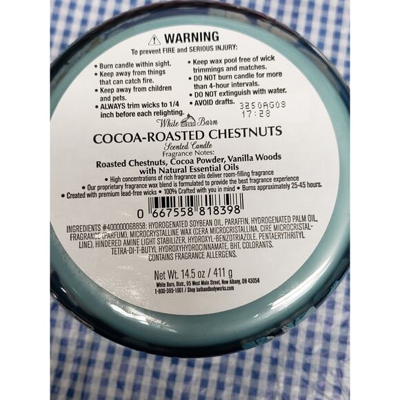 BBW Cocoa - Roasted Chestnuts White Barn Large 3 Wick Candle Home Decor - Picture 2 of 2